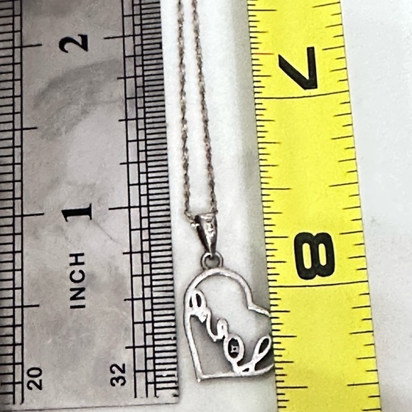 PENDANT NECKLACE FLOATING OPEN HEART LOVE DIAMOND ACCENT 15’ 925 SILVER 3396 B - Picture 5 of 11